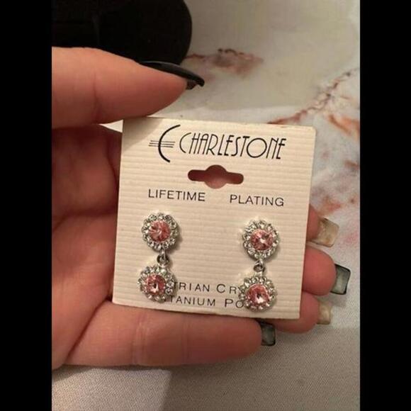 Jewelry - Elegant Blush - Victorian Crystal Drop Earrings with Lifetime Plating